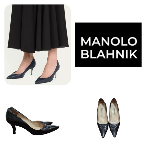 manolo blahnik kietta 70 leather pumps black Size EU 38/US 7.5 - Picture 1 of 13